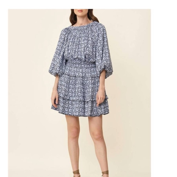 Omika Fitzgerald Long Sleeve Floral Tent Blouse in Inkberry Blue India Large - Picture 6 of 6